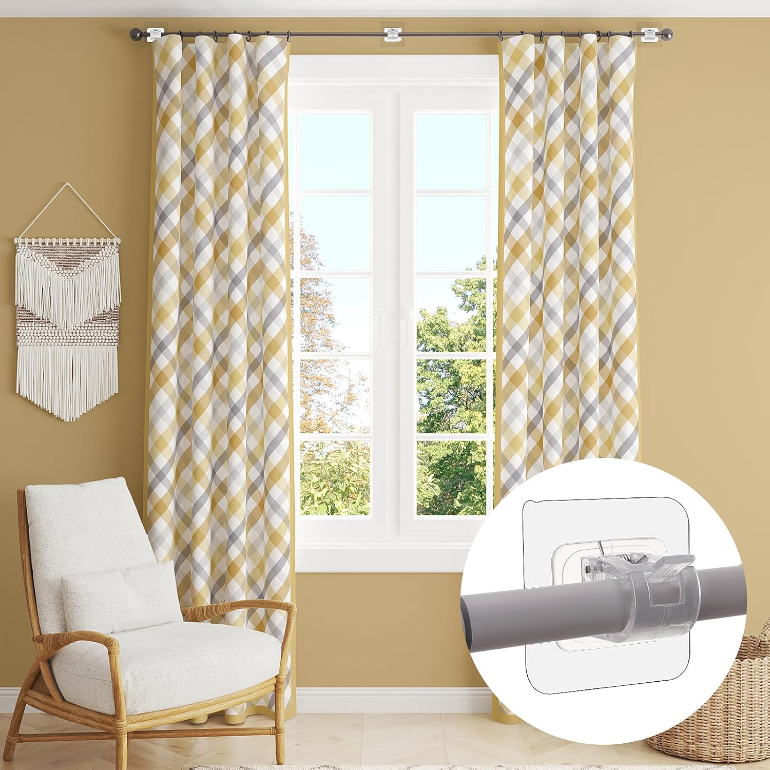 12PCS No Drill Curtain Rod Brackets – Self-Adhesive, Adjustable Design for Easy Installation & Convenient Hanging