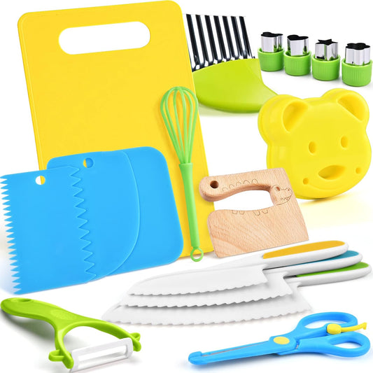 17 PCS Montessori Kitchen Tools for Real Cooking with Cutting Board, Safe for Ages 2+