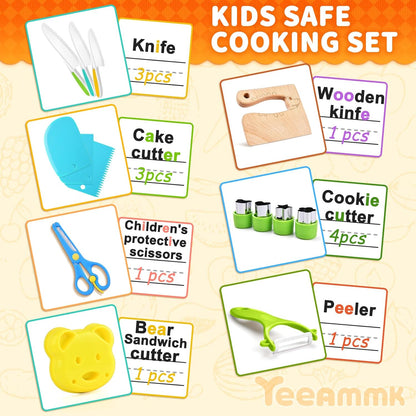 17 PCS Montessori Kitchen Tools for Real Cooking with Cutting Board, Safe for Ages 2+