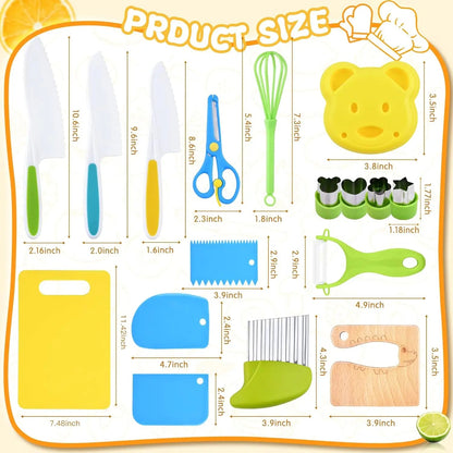 17 PCS Montessori Kitchen Tools for Real Cooking with Cutting Board, Safe for Ages 2+