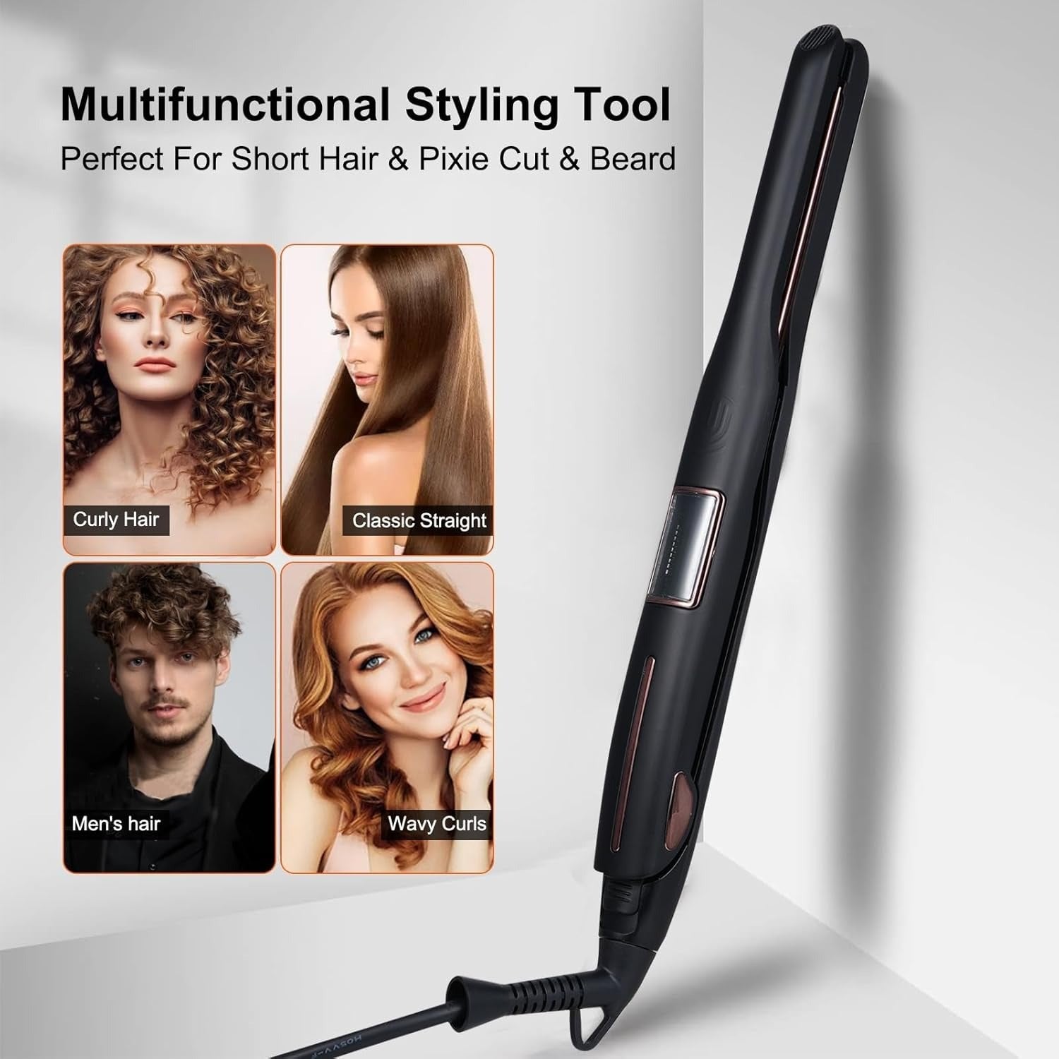 2 in 1 Mini Hair Straightener Travel Pencil Straightener for Short Hair