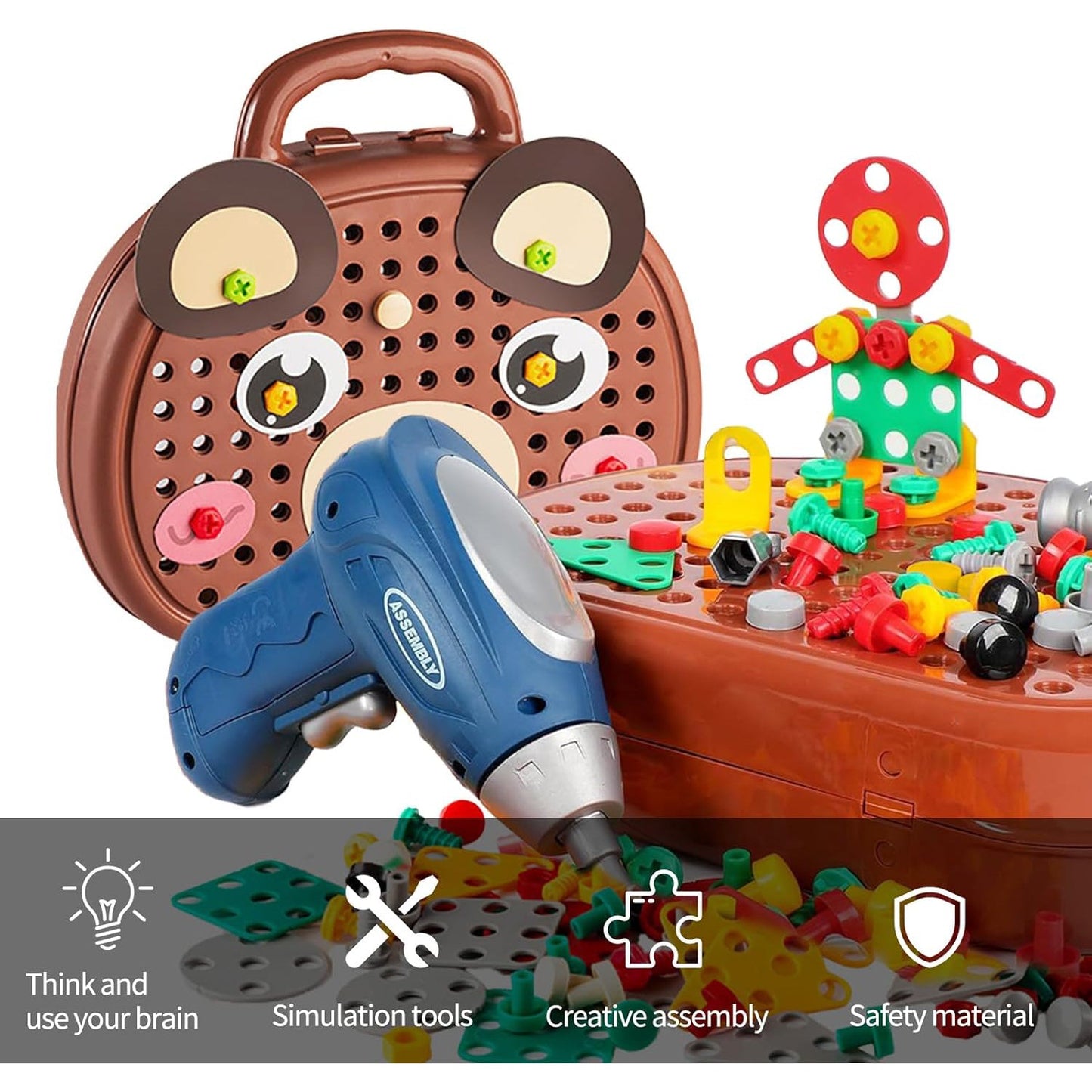 204pcs Magic Montessori Play Toolbox Toy with Electric Drill, Safe for Ages 3+