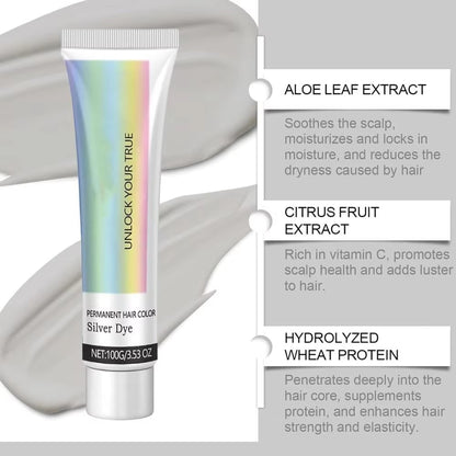 2-in-1 Natural Extract Silver Hair Color Cream with Trendy Silver Effect, Plant-Based Ingredients, and Easy At-Home Use