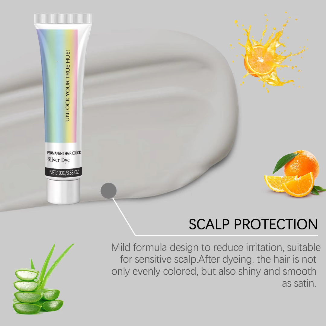 2-in-1 Natural Extract Silver Hair Color Cream with Trendy Silver Effect, Plant-Based Ingredients, and Easy At-Home Use