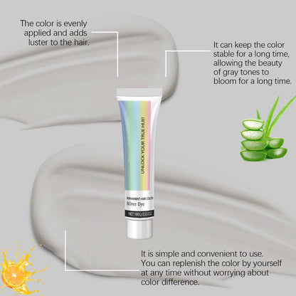 2-in-1 Natural Extract Silver Hair Color Cream with Trendy Silver Effect, Plant-Based Ingredients, and Easy At-Home Use
