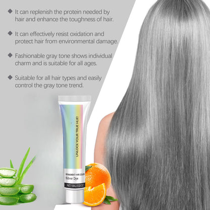 2-in-1 Natural Extract Silver Hair Color Cream with Trendy Silver Effect, Plant-Based Ingredients, and Easy At-Home Use