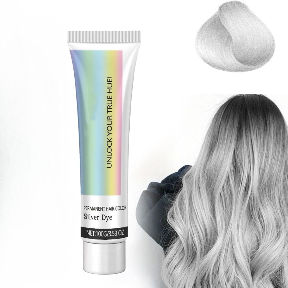 2-in-1 Natural Extract Silver Hair Color Cream with Trendy Silver Effect, Plant-Based Ingredients, and Easy At-Home Use