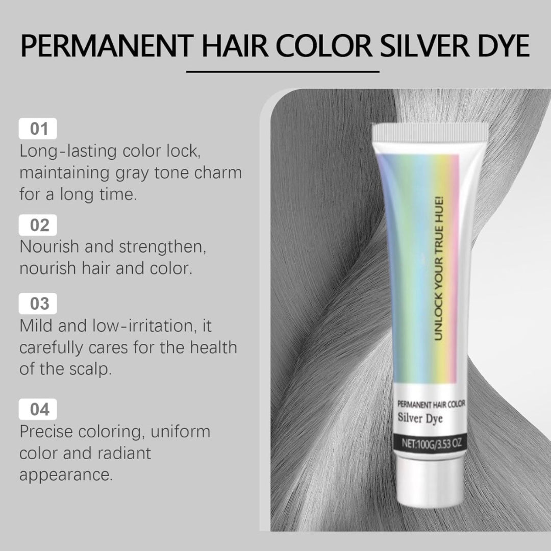 2-in-1 Natural Extract Silver Hair Color Cream with Trendy Silver Effect, Plant-Based Ingredients, and Easy At-Home Use