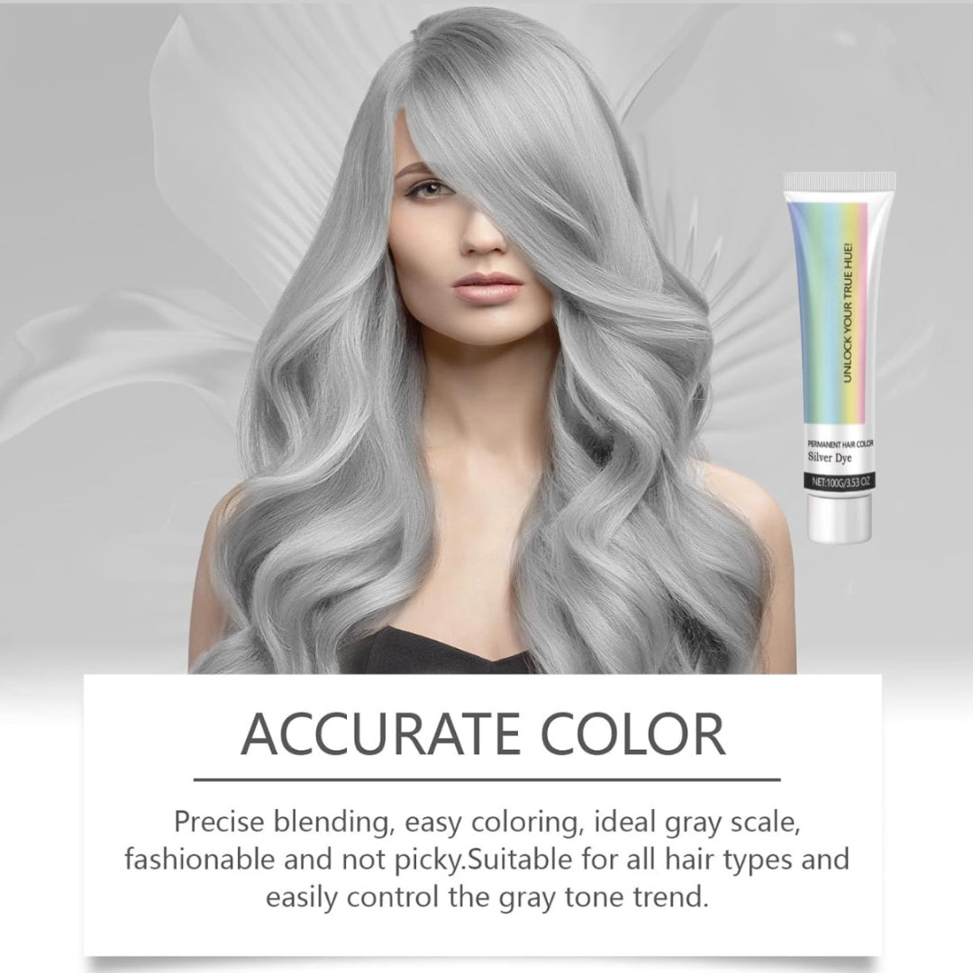 2-in-1 Natural Extract Silver Hair Color Cream with Trendy Silver Effect, Plant-Based Ingredients, and Easy At-Home Use