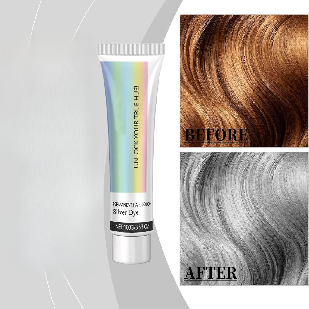 2-in-1 Natural Extract Silver Hair Color Cream with Trendy Silver Effect, Plant-Based Ingredients, and Easy At-Home Use