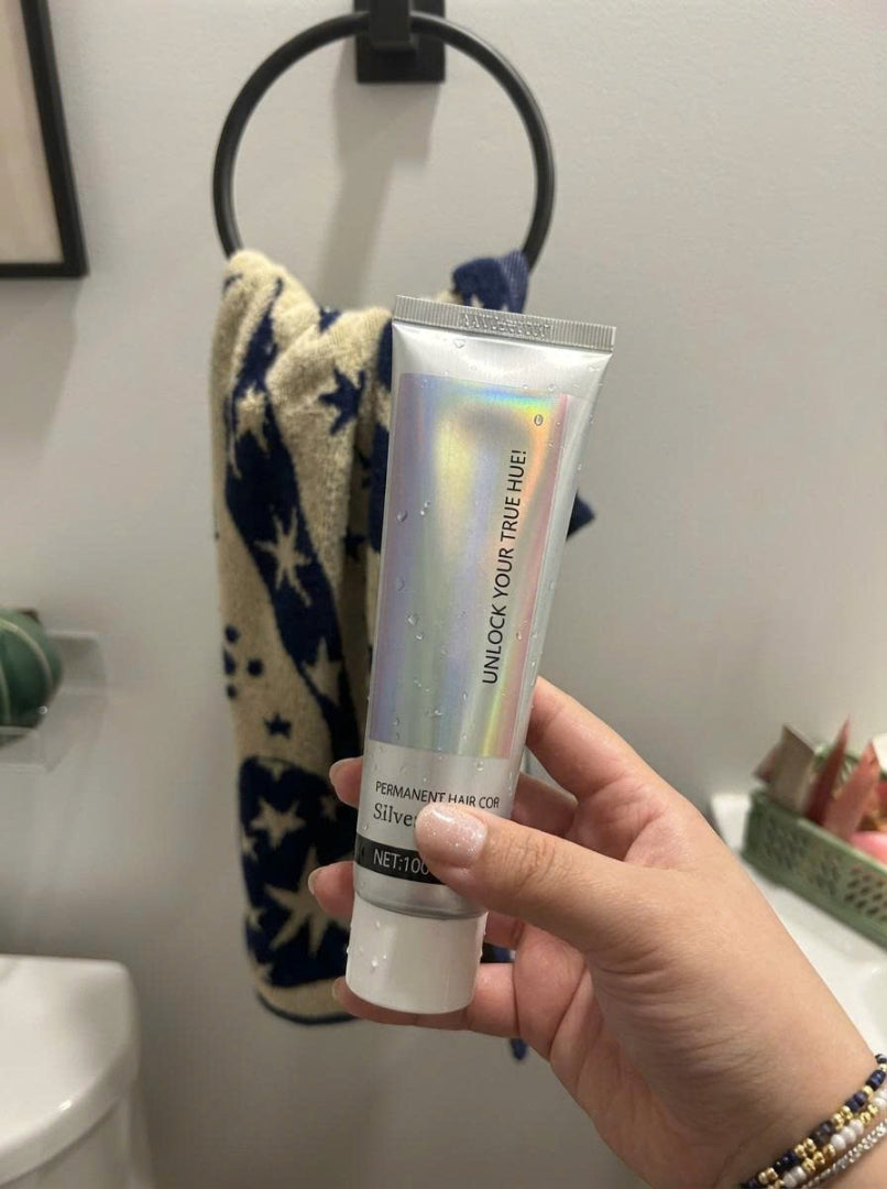 2-in-1 Natural Extract Silver Hair Color Cream with Trendy Silver Effect, Plant-Based Ingredients, and Easy At-Home Use