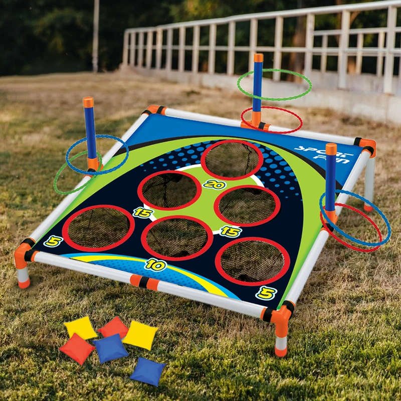 2-in-1 Outdoor Toss Game, Portable Cornhole Throwing Circle Ferrule Board Set, Safe for Ages 3+