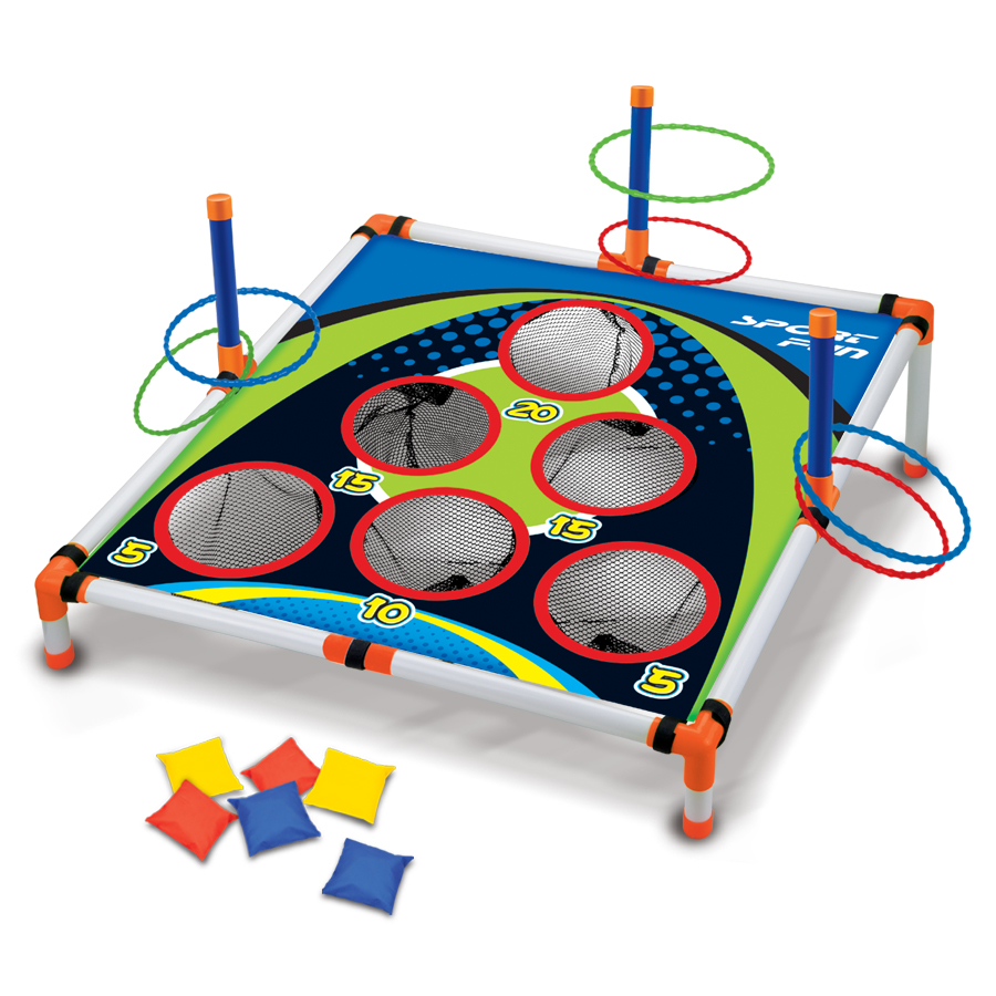 2-in-1 Outdoor Toss Game, Portable Cornhole Throwing Circle Ferrule Board Set, Safe for Ages 3+