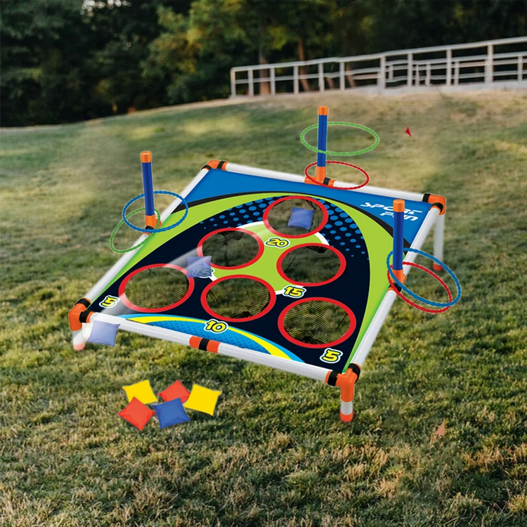 2-in-1 Outdoor Toss Game, Portable Cornhole Throwing Circle Ferrule Board Set, Safe for Ages 3+