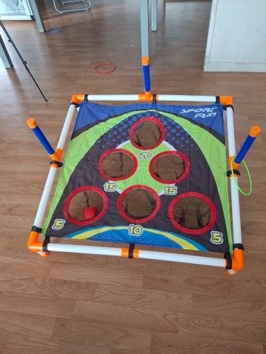 2-in-1 Outdoor Toss Game, Portable Cornhole Throwing Circle Ferrule Board Set, Safe for Ages 3+