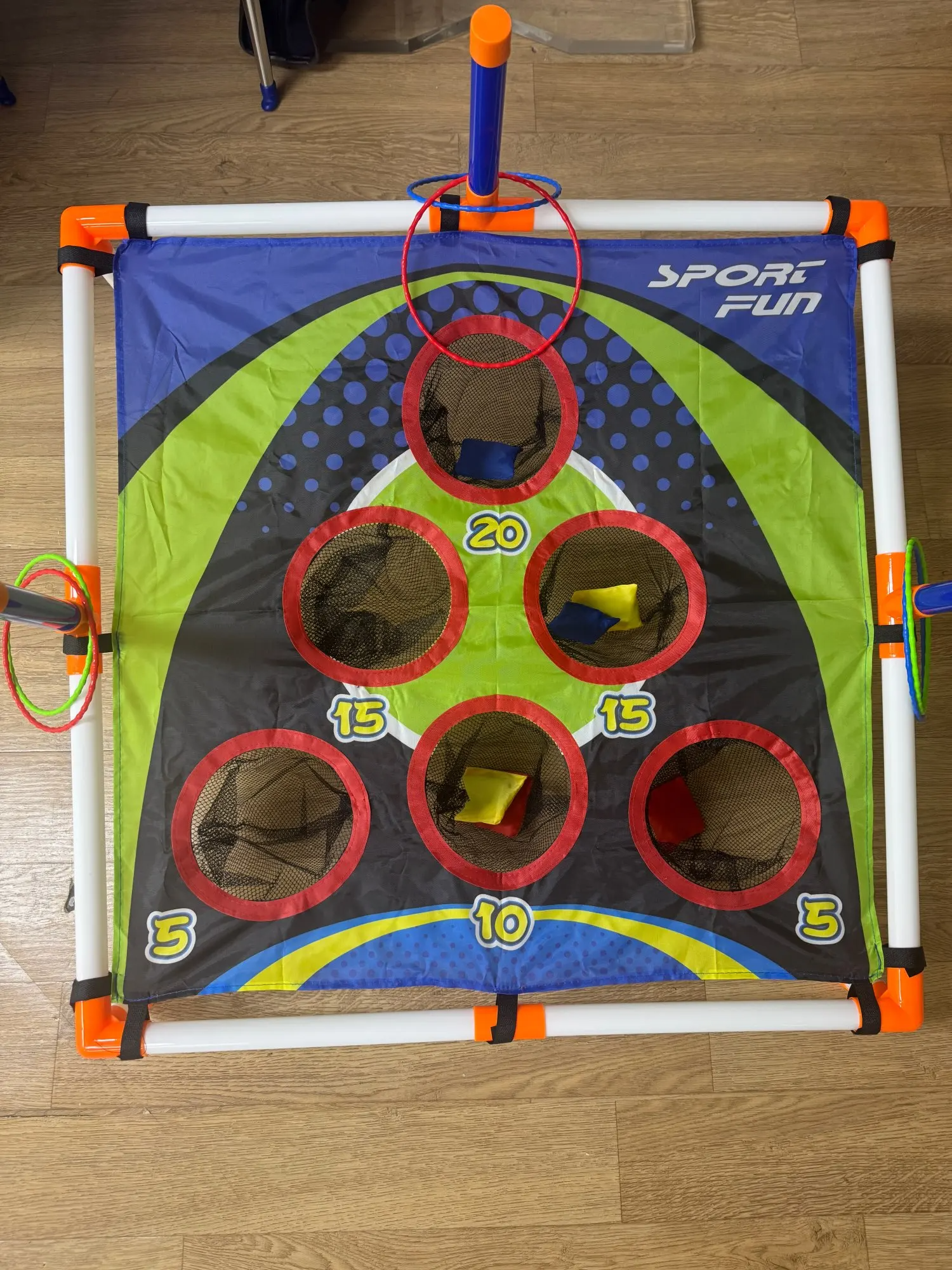 2-in-1 Outdoor Toss Game, Portable Cornhole Throwing Circle Ferrule Board Set, Safe for Ages 3+