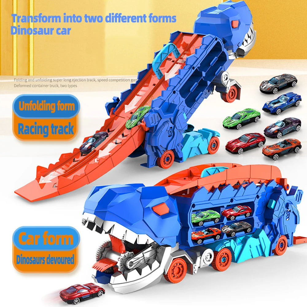 2-in-1 STEM Dinosaur Transport Truck with 2 Metal Cars, Safe for Ages 4+