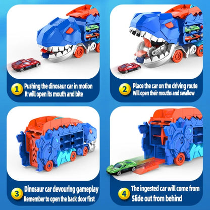 2-in-1 STEM Dinosaur Transport Truck with 2 Metal Cars, Safe for Ages 4+