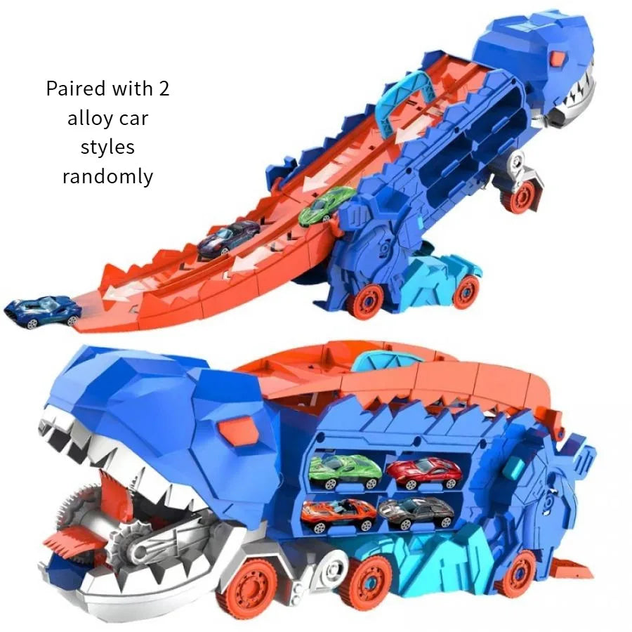 2-in-1 STEM Dinosaur Transport Truck with 2 Metal Cars, Safe for Ages 4+