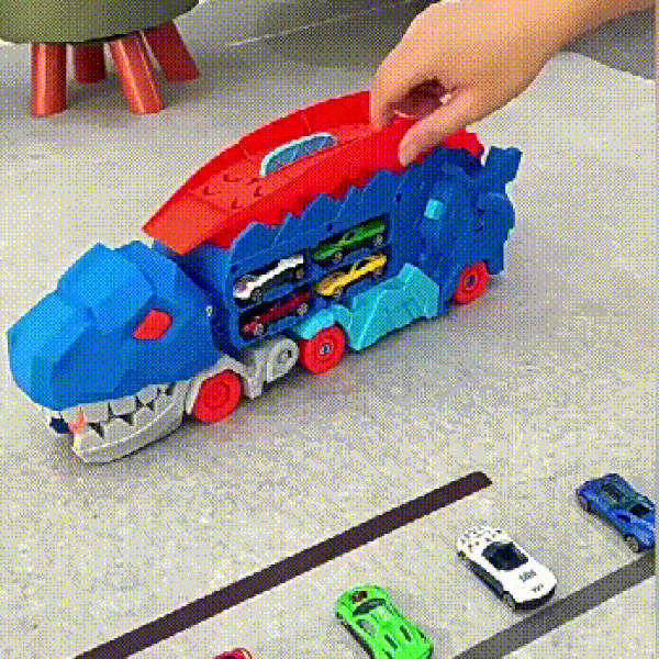 2-in-1 STEM Dinosaur Transport Truck with 2 Metal Cars, Safe for Ages 4+