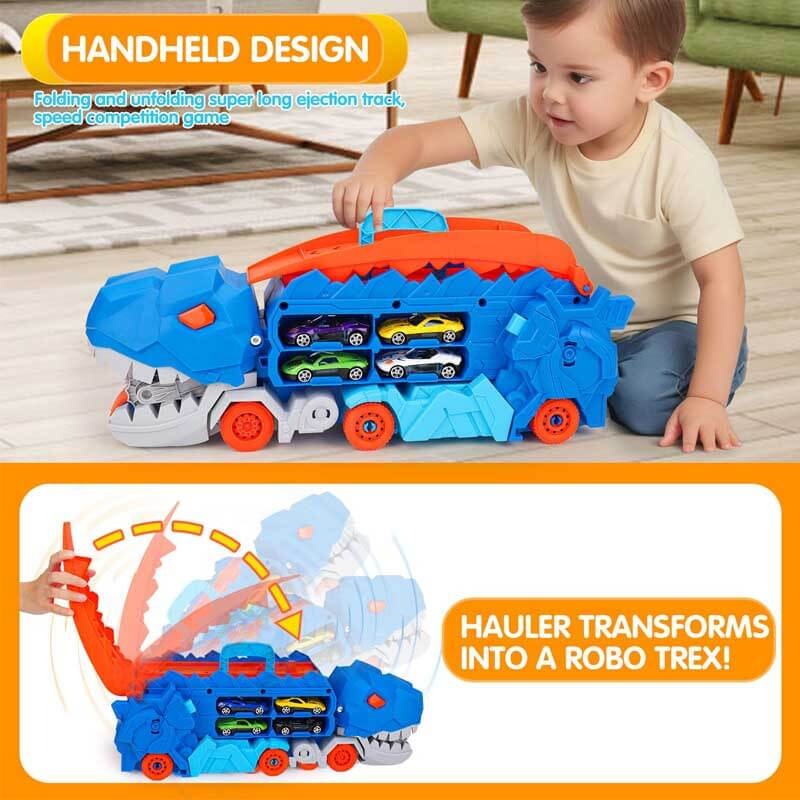 2-in-1 STEM Dinosaur Transport Truck with 2 Metal Cars, Safe for Ages 4+