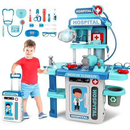 22 Pcs Educational Pretend Medical Station Set Doctor, Realistic Tools, Foldable Trolley, Safe for Kids 3+