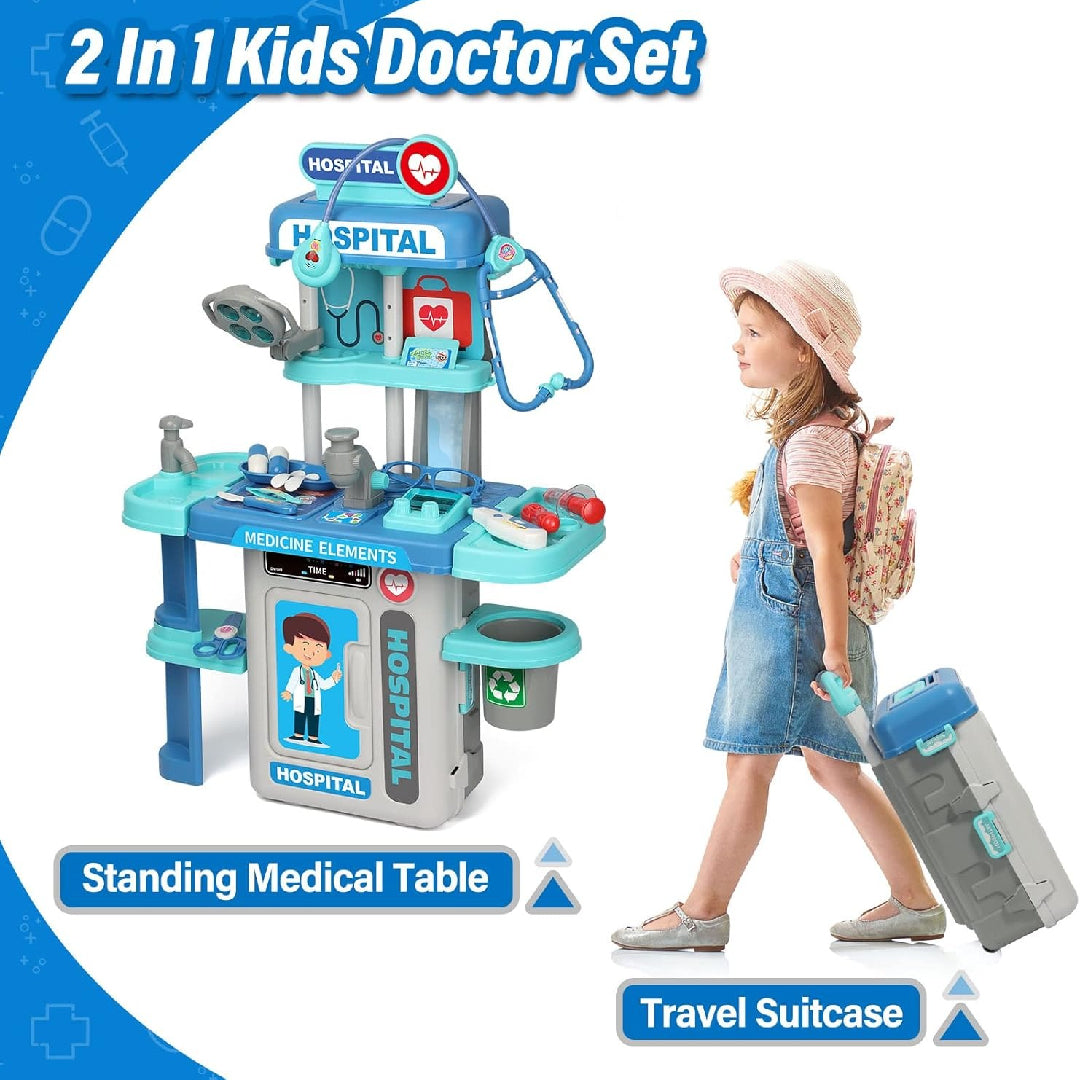 22 Pcs Educational Pretend Medical Station Set Doctor, Realistic Tools, Foldable Trolley, Safe for Kids 3+