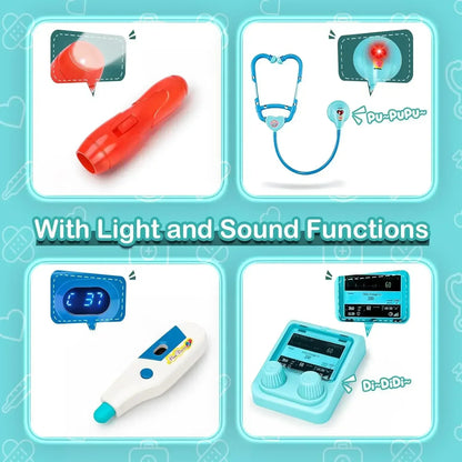 22 Pcs Educational Pretend Medical Station Set Doctor, Realistic Tools, Foldable Trolley, Safe for Kids 3+