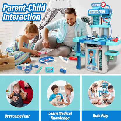 22 Pcs Educational Pretend Medical Station Set Doctor, Realistic Tools, Foldable Trolley, Safe for Kids 3+