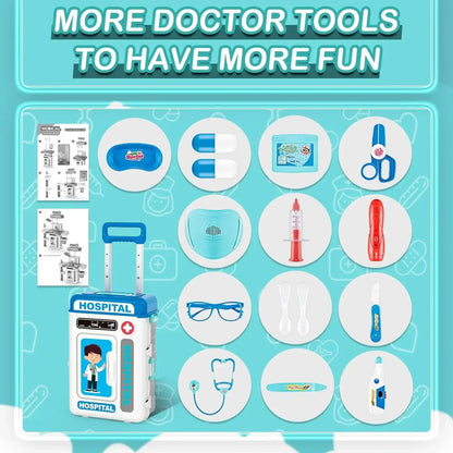 22 Pcs Educational Pretend Medical Station Set Doctor, Realistic Tools, Foldable Trolley, Safe for Kids 3+