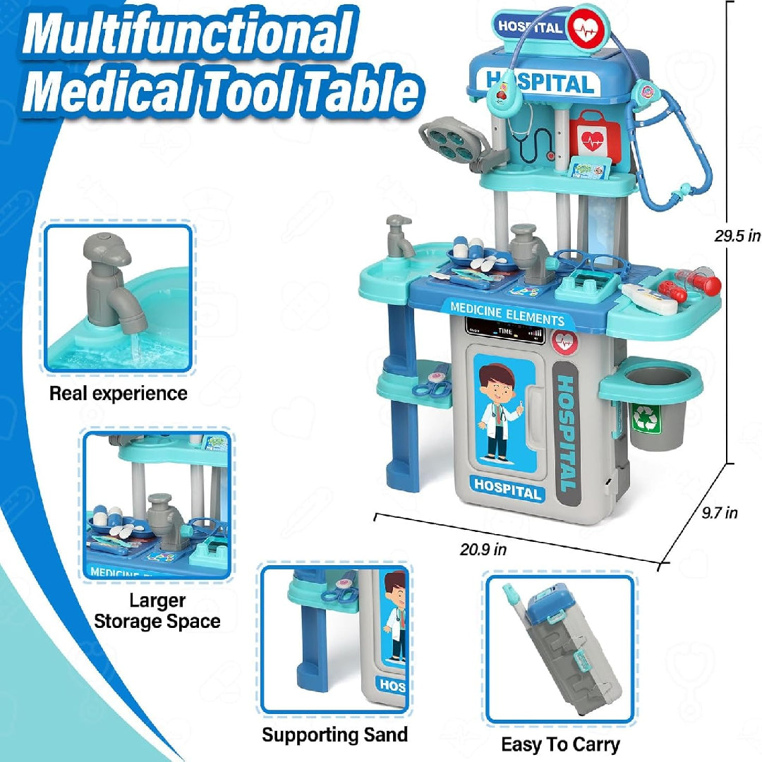 22 Pcs Educational Pretend Medical Station Set Doctor, Realistic Tools, Foldable Trolley, Safe for Kids 3+