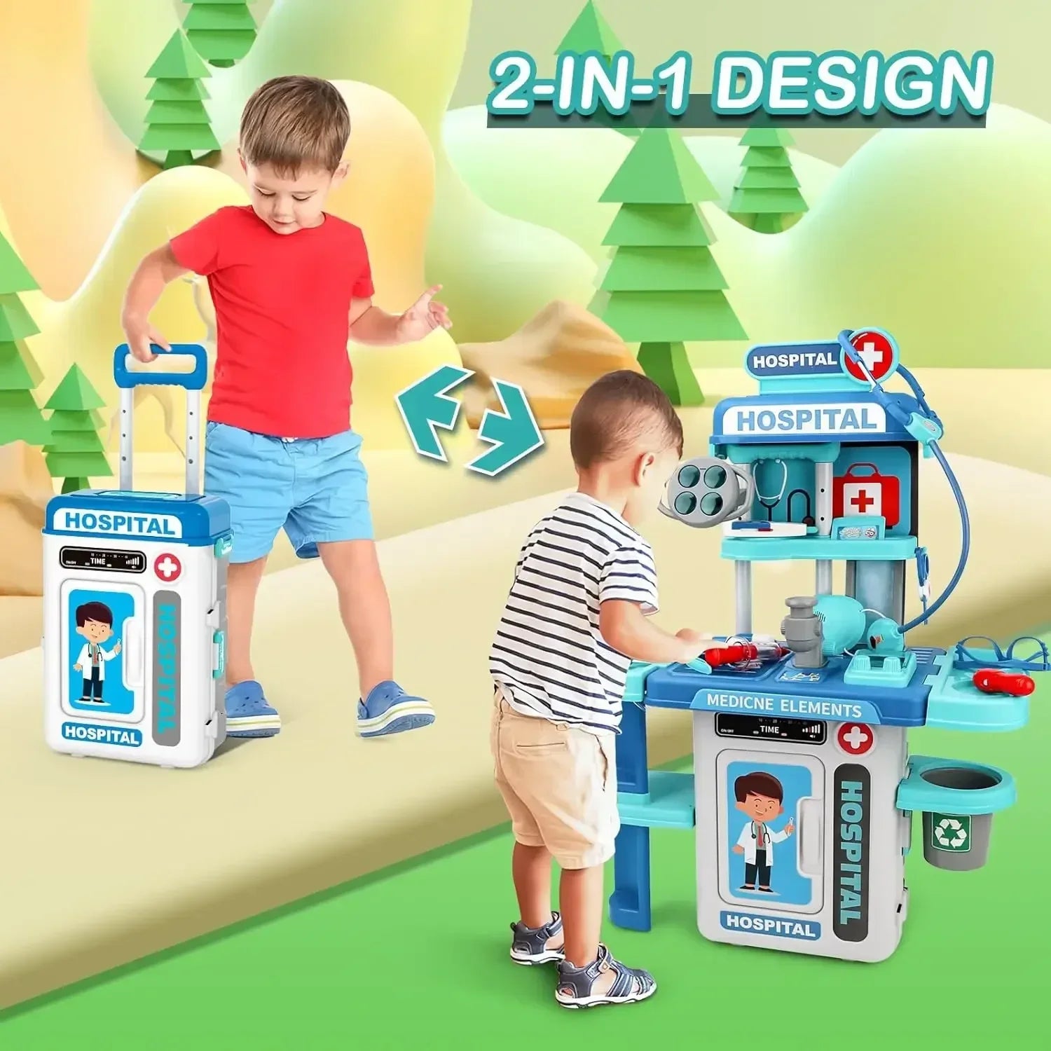 22 Pcs Educational Pretend Medical Station Set Doctor, Realistic Tools, Foldable Trolley, Safe for Kids 3+