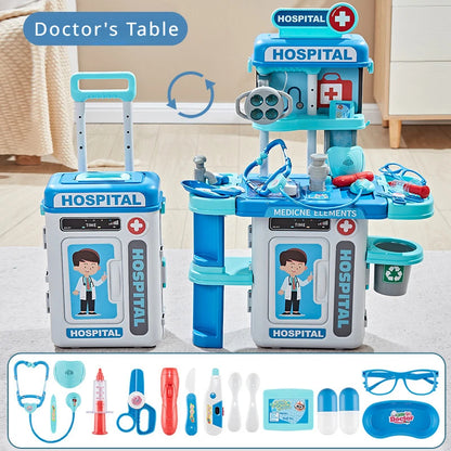 22 Pcs Educational Pretend Medical Station Set Doctor, Realistic Tools, Foldable Trolley, Safe for Kids 3+