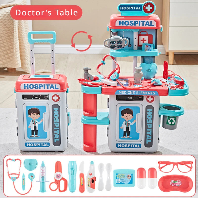 22 Pcs Educational Pretend Medical Station Set Doctor, Realistic Tools, Foldable Trolley, Safe for Kids 3+