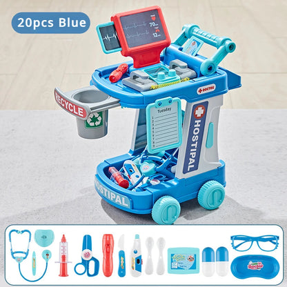 22 Pcs Educational Pretend Medical Station Set Doctor, Realistic Tools, Foldable Trolley, Safe for Kids 3+