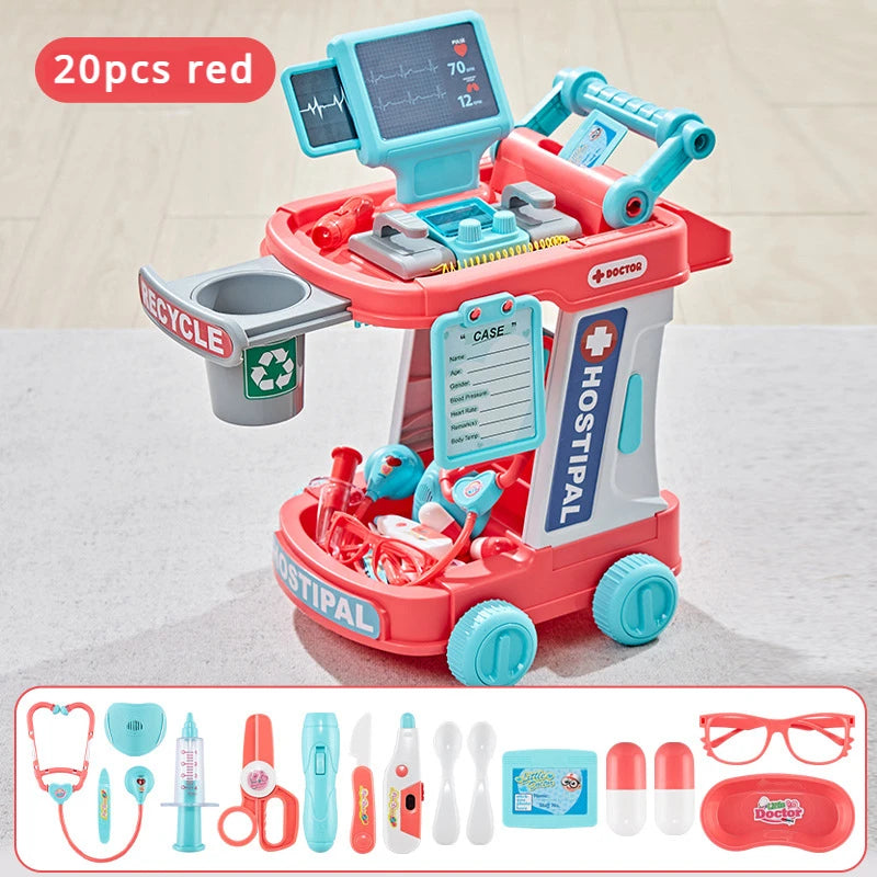 22 Pcs Educational Pretend Medical Station Set Doctor, Realistic Tools, Foldable Trolley, Safe for Kids 3+