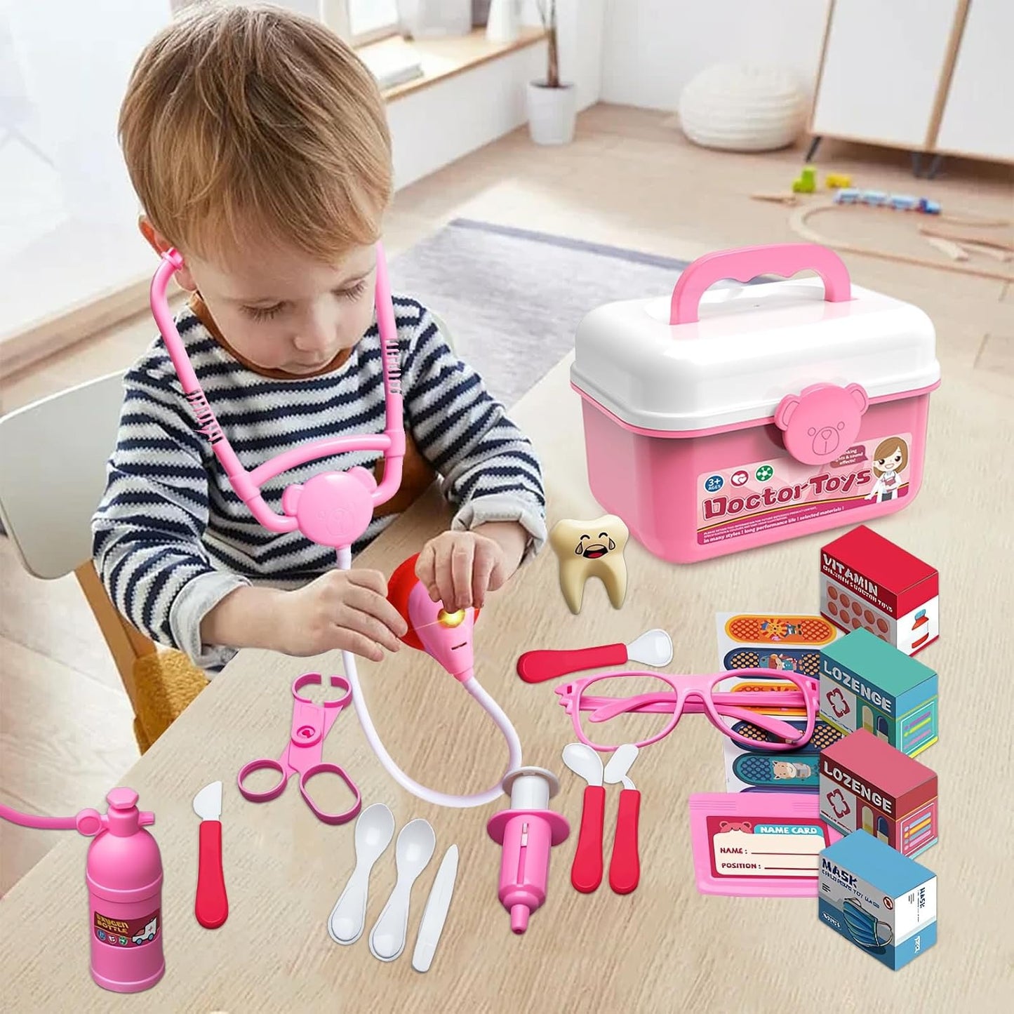 2 - in - 1 Doctor and Dentist Carrycase Kids Role Play Set Education Kit with Lights Sounds Functions Perfect Birthday Christmas Gift for Kids