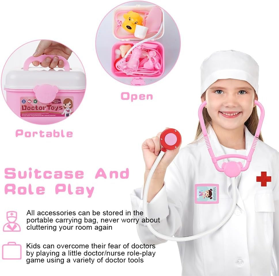 2 - in - 1 Doctor and Dentist Carrycase Kids Role Play Set Education Kit with Lights Sounds Functions Perfect Birthday Christmas Gift for Kids