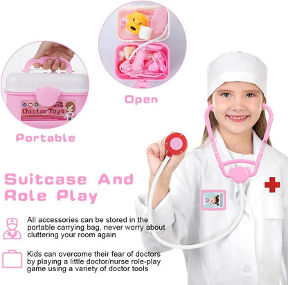 2 - in - 1 Doctor and Dentist Carrycase Kids Role Play Set Education Kit with Lights Sounds Functions Perfect Birthday Christmas Gift for Kids