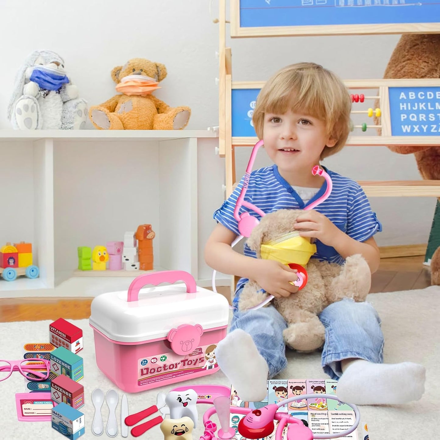 2 - in - 1 Doctor and Dentist Carrycase Kids Role Play Set Education Kit with Lights Sounds Functions Perfect Birthday Christmas Gift for Kids