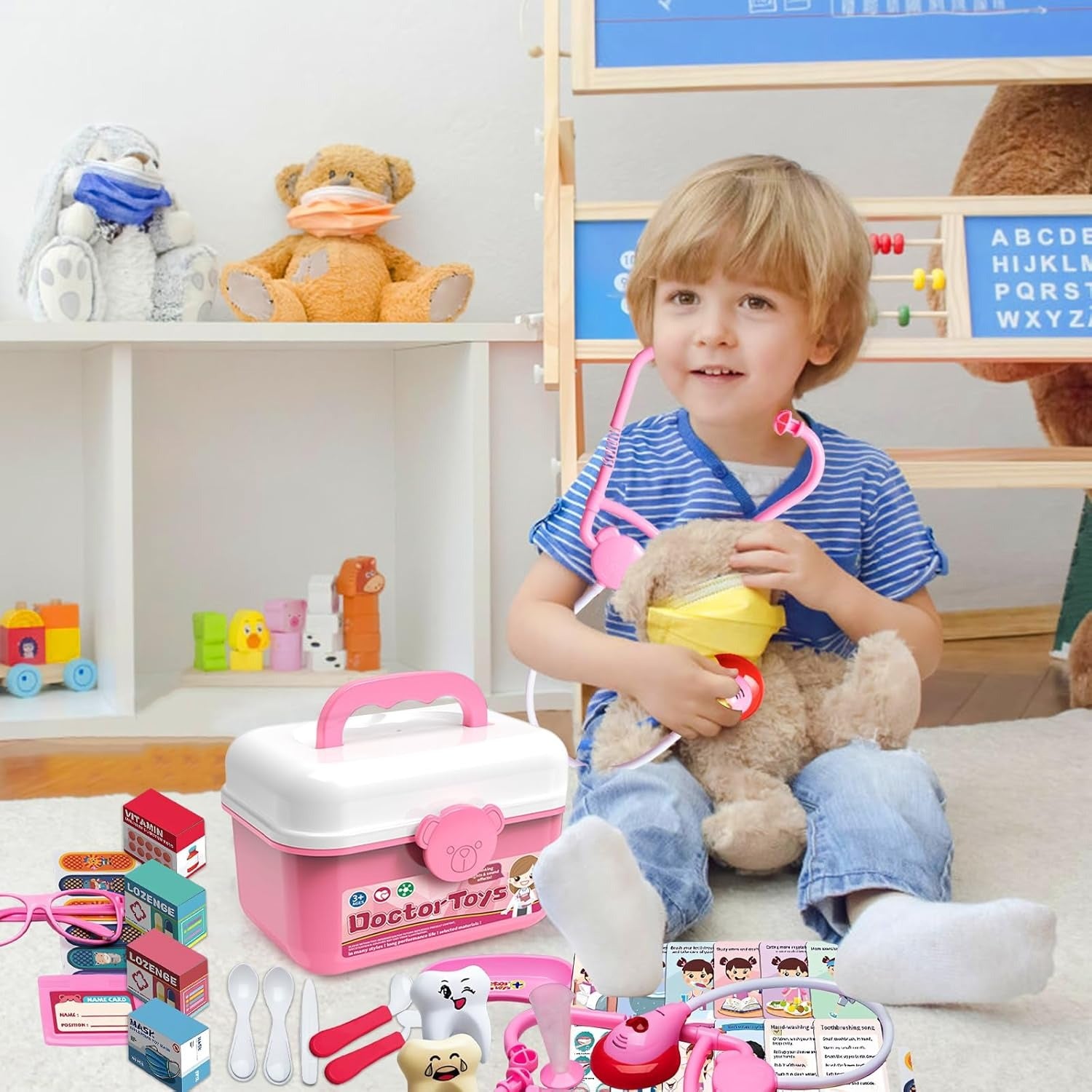 2 - in - 1 Doctor and Dentist Carrycase Kids Role Play Set Education Kit with Lights Sounds Functions Perfect Birthday Christmas Gift for Kids