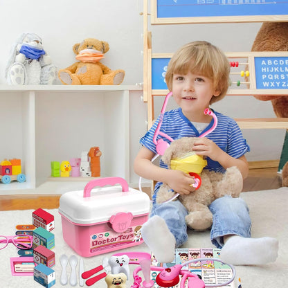2 - in - 1 Doctor and Dentist Carrycase Kids Role Play Set Education Kit with Lights Sounds Functions Perfect Birthday Christmas Gift for Kids