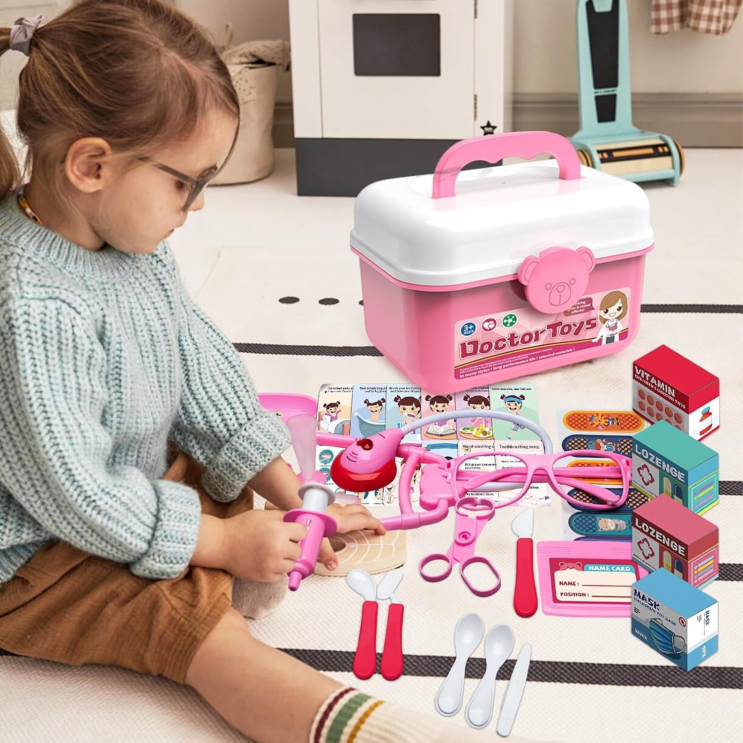 2 - in - 1 Doctor and Dentist Carrycase Kids Role Play Set Education Kit with Lights Sounds Functions Perfect Birthday Christmas Gift for Kids