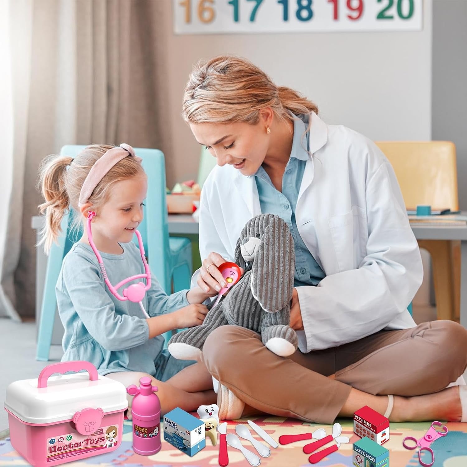 2 - in - 1 Doctor and Dentist Carrycase Kids Role Play Set Education Kit with Lights Sounds Functions Perfect Birthday Christmas Gift for Kids