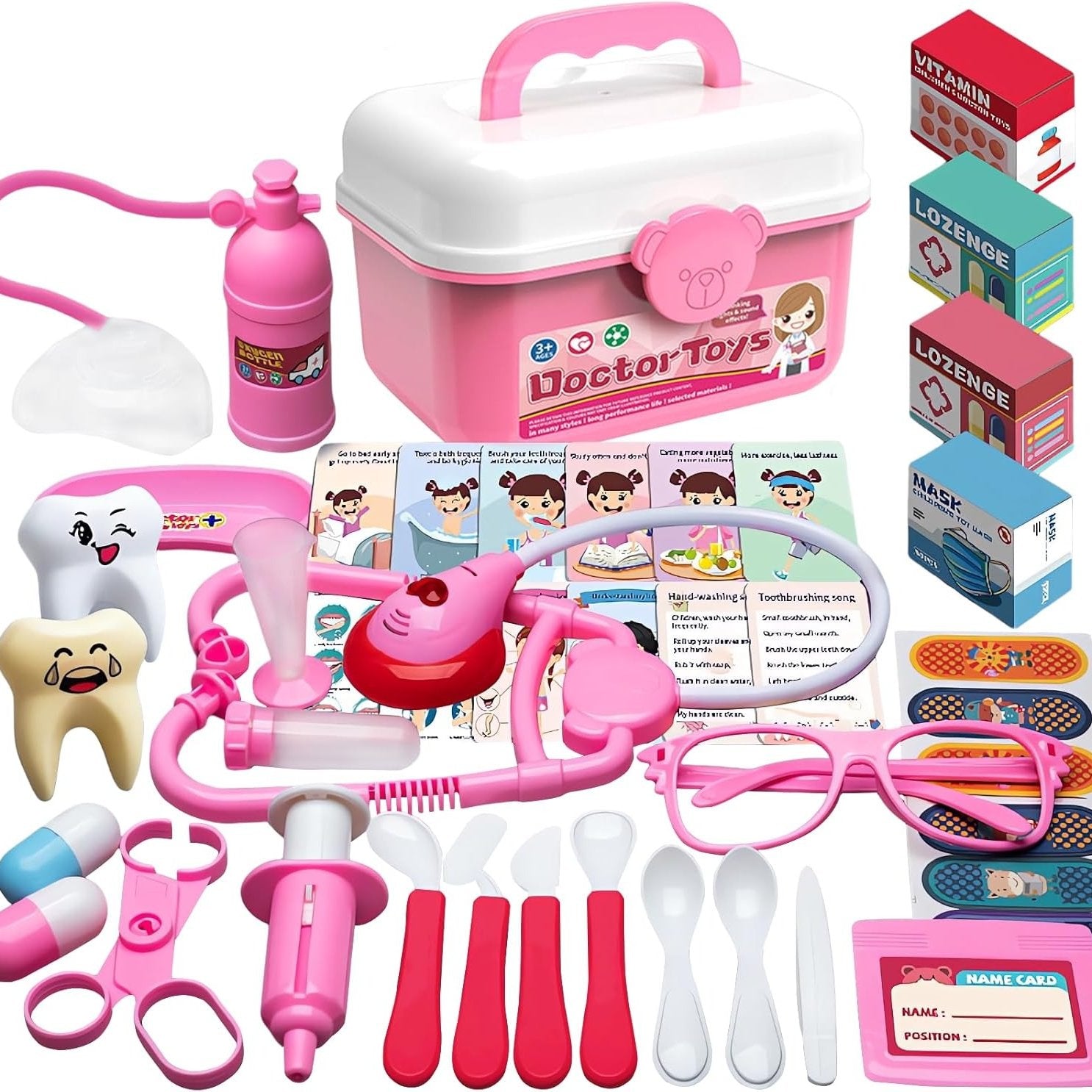 2 - in - 1 Doctor and Dentist Carrycase Kids Role Play Set Education Kit with Lights Sounds Functions Perfect Birthday Christmas Gift for Kids