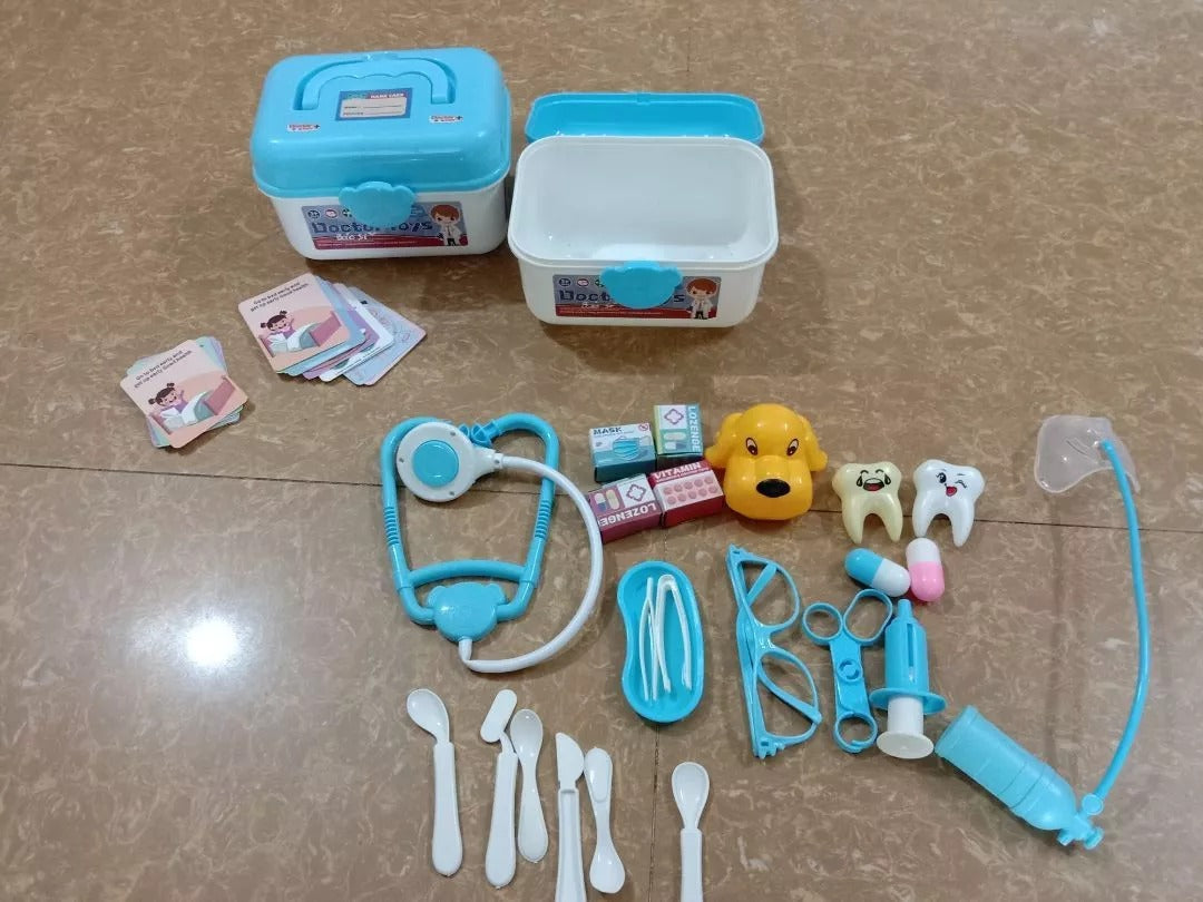 2 - in - 1 Doctor and Dentist Carrycase Kids Role Play Set Education Kit with Lights Sounds Functions Perfect Birthday Christmas Gift for Kids