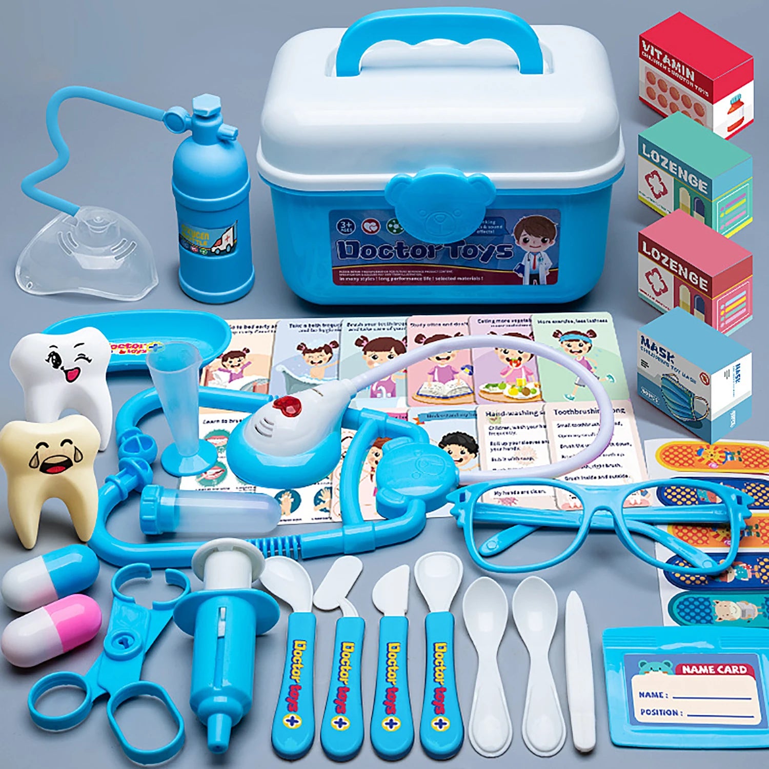 2 - in - 1 Doctor and Dentist Carrycase Kids Role Play Set Education Kit with Lights Sounds Functions Perfect Birthday Christmas Gift for Kids