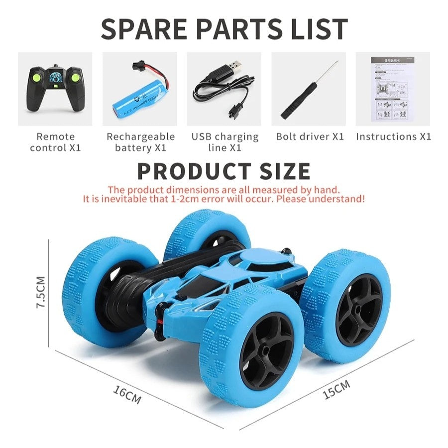 2,4G Remote Control Stunt Car with 360° Rotation, Double Sided Driving, Safe for Ages 6+