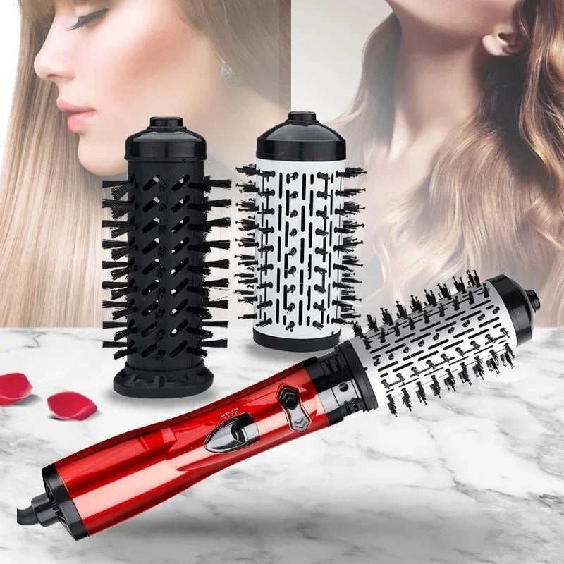 3 in 1 Straightener Hot Air Brush with Rotating Function, Negative Ion Technology, and Detachable Brush Heads
