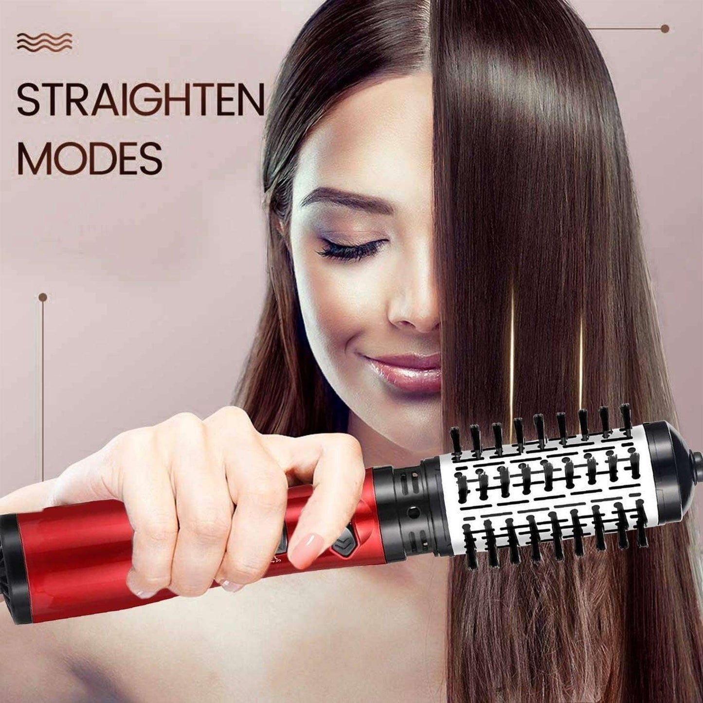 3 in 1 Straightener Hot Air Brush with Rotating Function, Negative Ion Technology, and Detachable Brush Heads